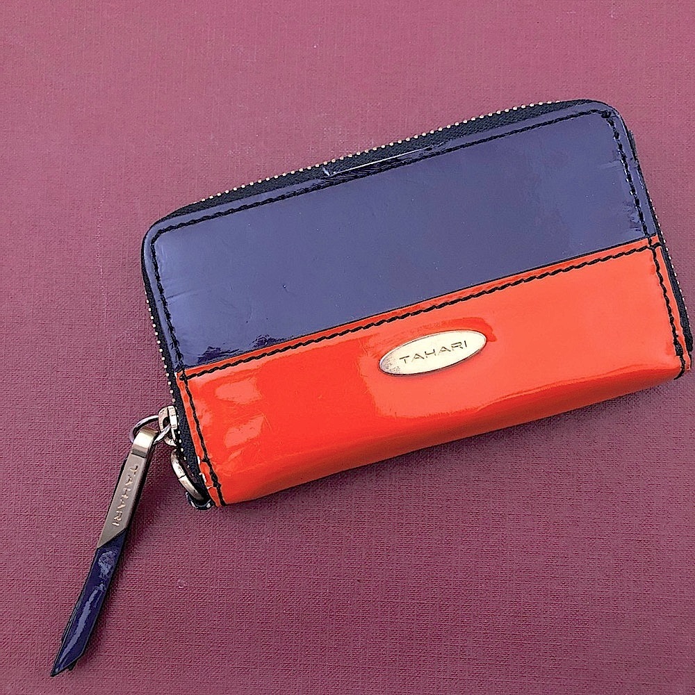Tahari orange and blue small zippered wallet travel passport